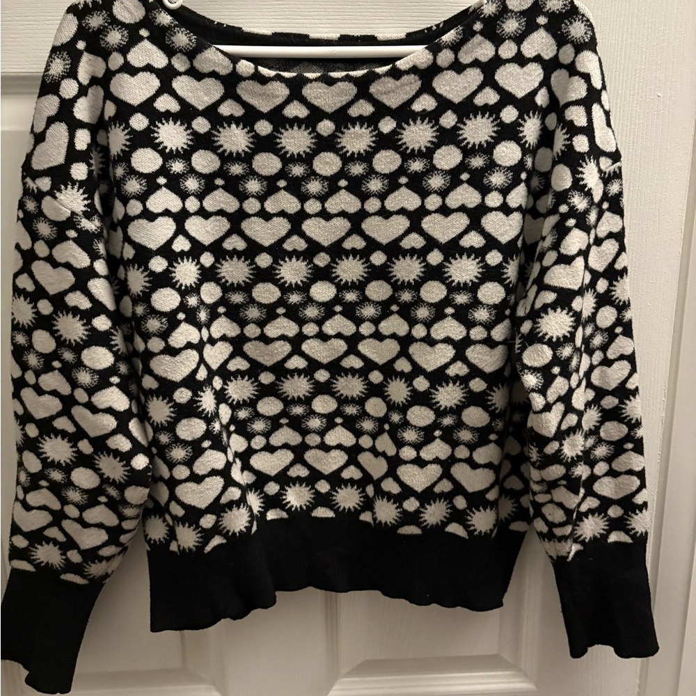 Anthro Black and White Heart Patterned Women's Sweater